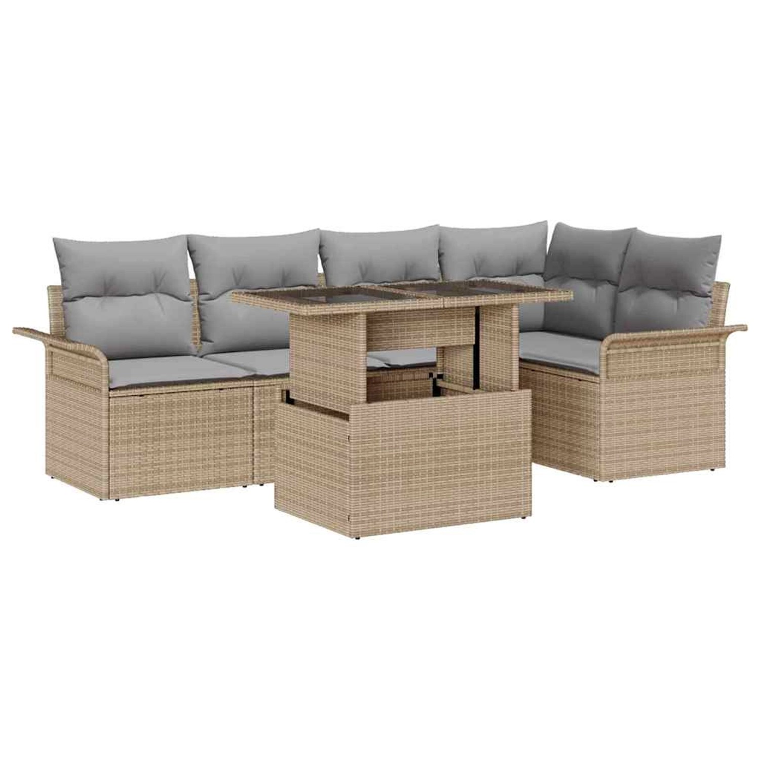 vidaXL Garten-Sofa-Set mit Kissen mit Speicher 6-Tlg Beige Poly Rattan 3357 günstig online kaufen