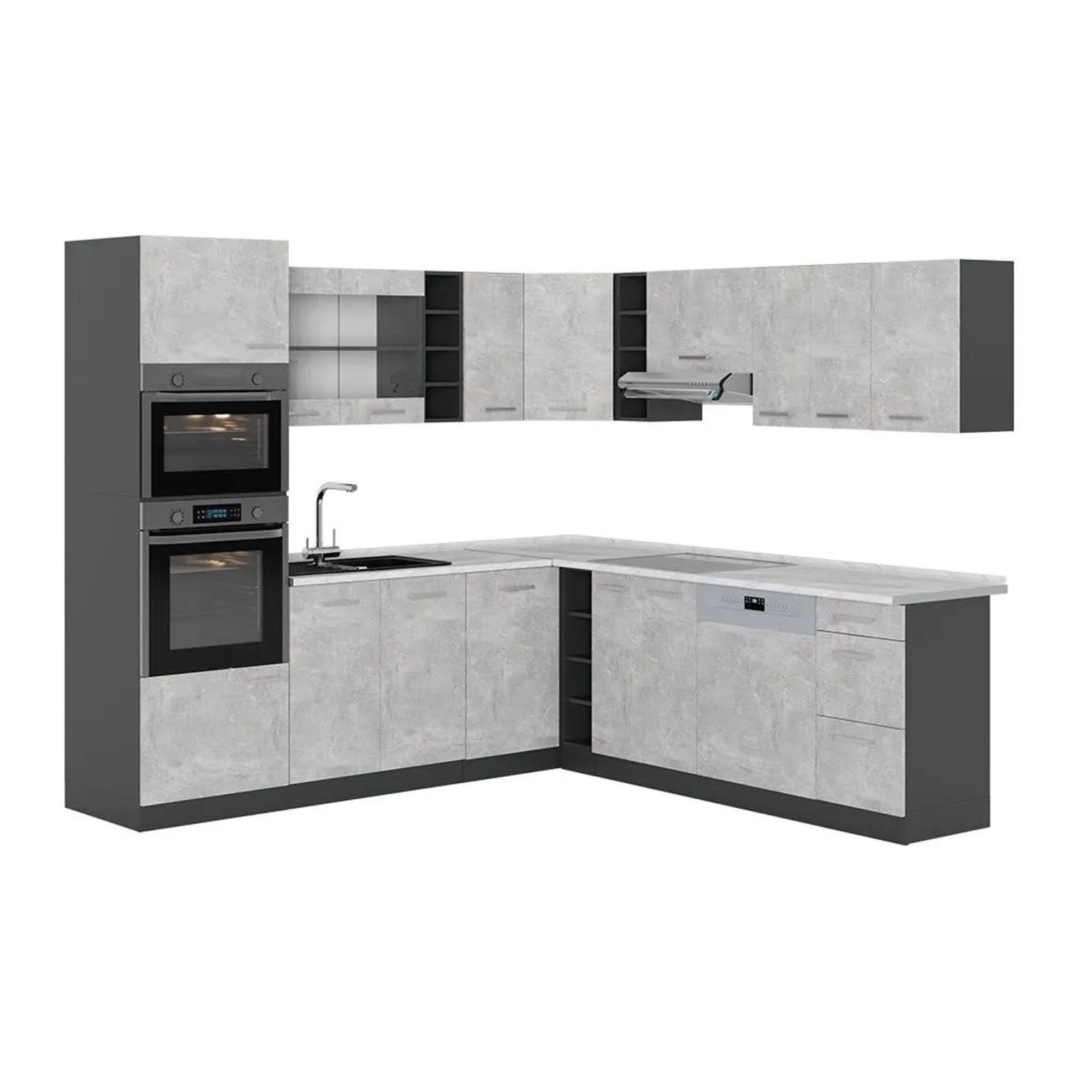 Vicco Eckküche R-Line Beton/Anthrazit 247 x 82, AP Marmor