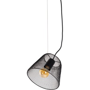 Schwarze Näve Pendelleuchte Korie mit Gitter-Lampenschirm und E27 Fassung.