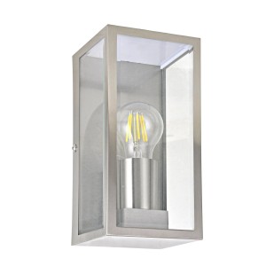 Moderne Dapo Außenwandleuchte Tann aus Metall mit klarem Glasschirm und E27 Fassung.