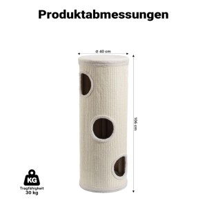 Fudajo Forest Kratztonne Weiß-Creme 106Cm Ø40Cm Kratzturm Kratzbaum Katzentonne