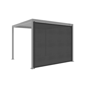 Anthrazitfarbene MWH Rollerblind Crank O-Series Rollomarkise 3m an einer Pergola. Sonnenschutz für Seitenwand.