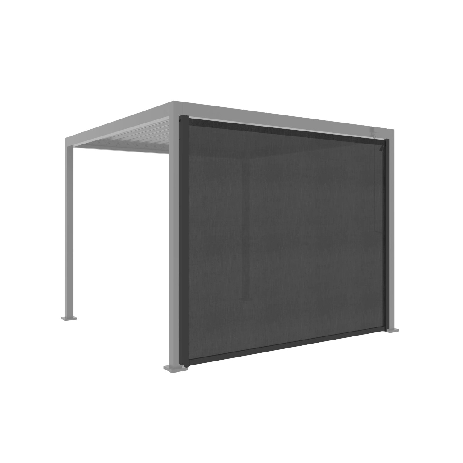Anthrazitfarbene MWH Rollerblind Crank O-Series Rollomarkise 3m an einer Pergola. Sonnenschutz für Seitenwand.