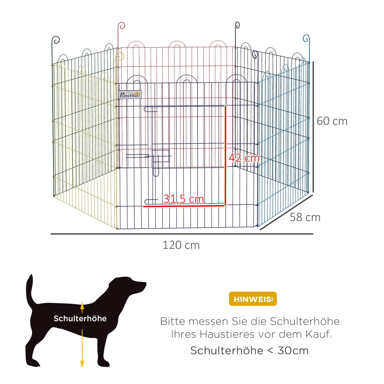PawHut Welpenlaufstall 4-Hoekig - 100 Cm Hoog Met 12 Gitterplaten En Deur