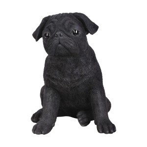 Schwarze Deko-Figur Mops Welpe (20 cm) für den Garten.