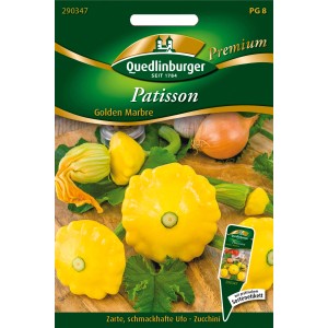 Samenpackung Quedlinburger Patisson 'Golden Marbre', gelbe Zucchini.