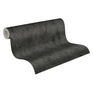 Rolle Vliestapete Trendwall 2, Uni Schwarz/Grau mit Glanz, Dekorative Tapete.
