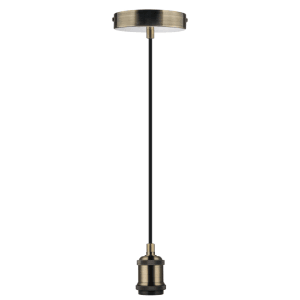 LUXULA Hängeleuchte mit E27 Fassung, Messing-Optik und schwarzem Textilkabel.