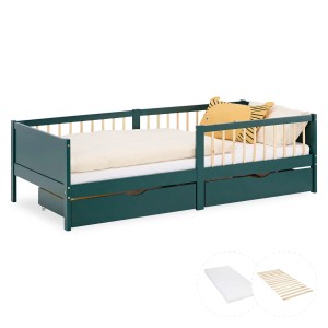 Homestyle4u Kinderbett 90x200 mit 2 Schubladen Matratze Rausfallschutz 3097