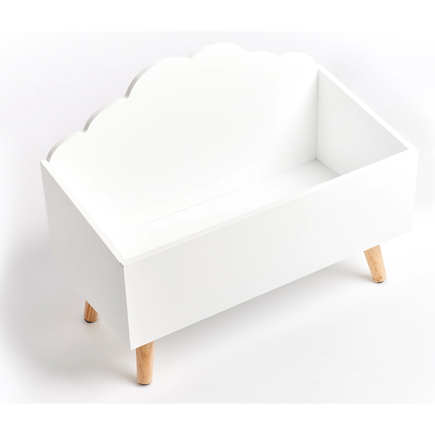 Weiße Zeller Kinder-Aufbewahrungstruhe Wolke aus MDF/Kiefer mit Holzfüßen, 58x28x45 cm.