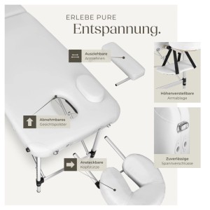 Tectake 2 Zonen Massageliege  Breite 60 cm  Polsterung 4 cm Inklusive Tragetasche  205 x 60 x 89 cm Weiß