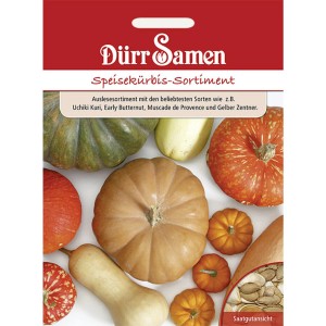 Dürr Samen Speisekürbis-Sortiment: Saatgut-Packung mit verschiedenen Kürbissorten.