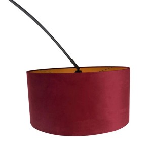 QAZQA Bogenleuchte Schwarzer Samt-Schirm Rot mit Gold 50 cm XXL