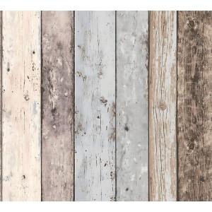 PROFHOME Vliestapete in Holzoptik, braun und blau, für Wandgestaltung im Innenbereich.