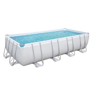 Rechteckiger Power Steel Frame Pool mit Stahlrahmen, Sandfilteranlage, Leiter und Abdeckplane.