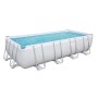 Rechteckiger Power Steel Frame Pool mit Stahlrahmen, Sandfilteranlage, Leiter und Abdeckplane.
