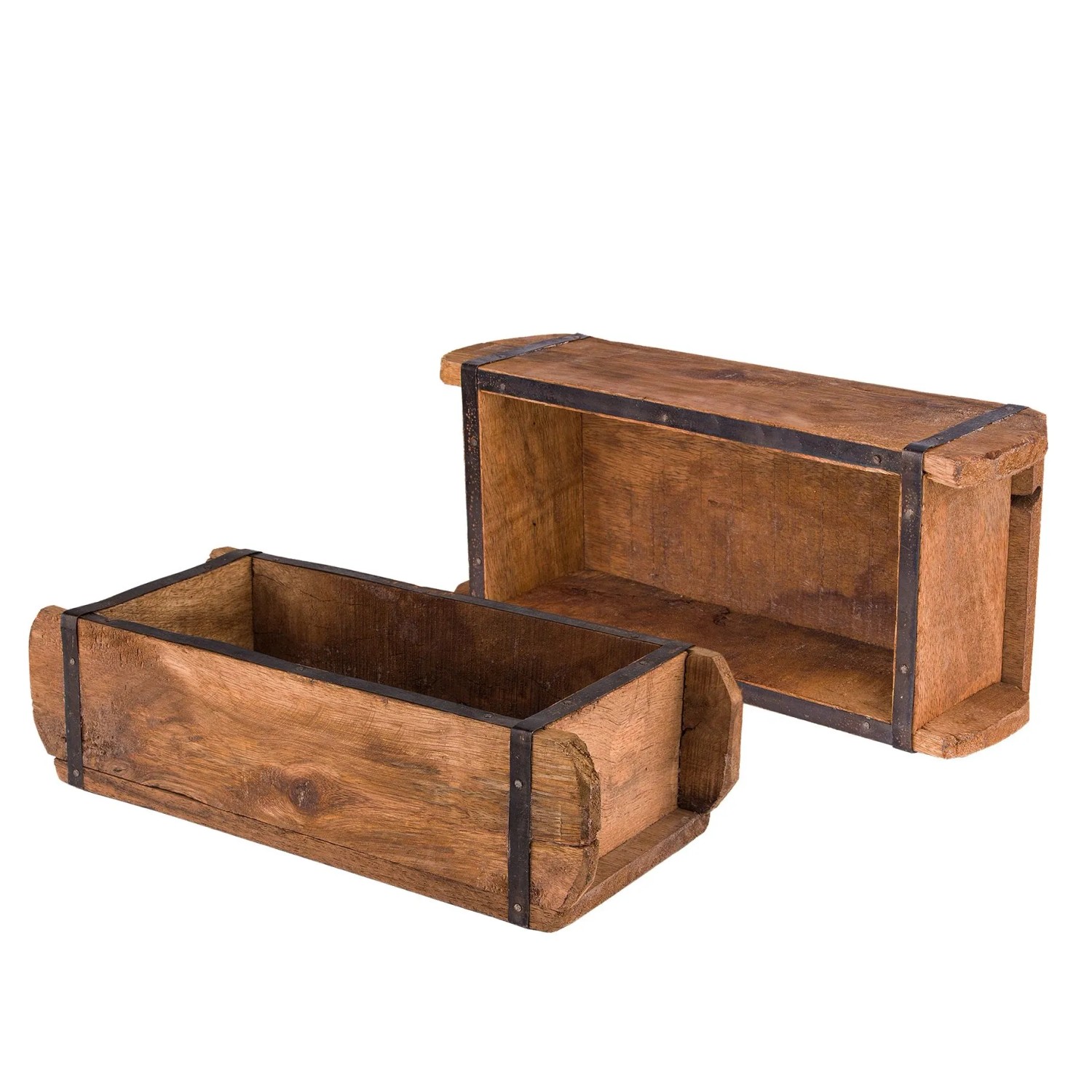 BigDean 2x Ziegelform 32x14x9 cm Ein Kammer Vintage Holzkiste mit Metallbeschlägen Ordnungsbox Allzweckkiste Nachbau aus Altholz Jedes Stück