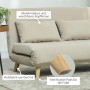 Beiges HOMCOM 3-in-1 Schlafsofa mit zwei Kissen und Holzfüßen. Ideal für Wohnzimmer.