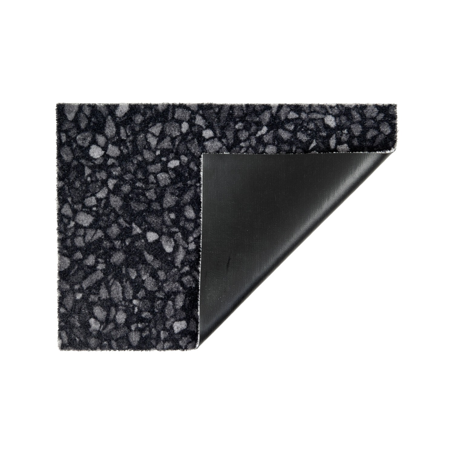 Schwarze Schöner Wohnen Fußmatte Orlando Terrazzo, 50x70 cm, mit Terrazzo-Muster und rutschfester Rückseite.