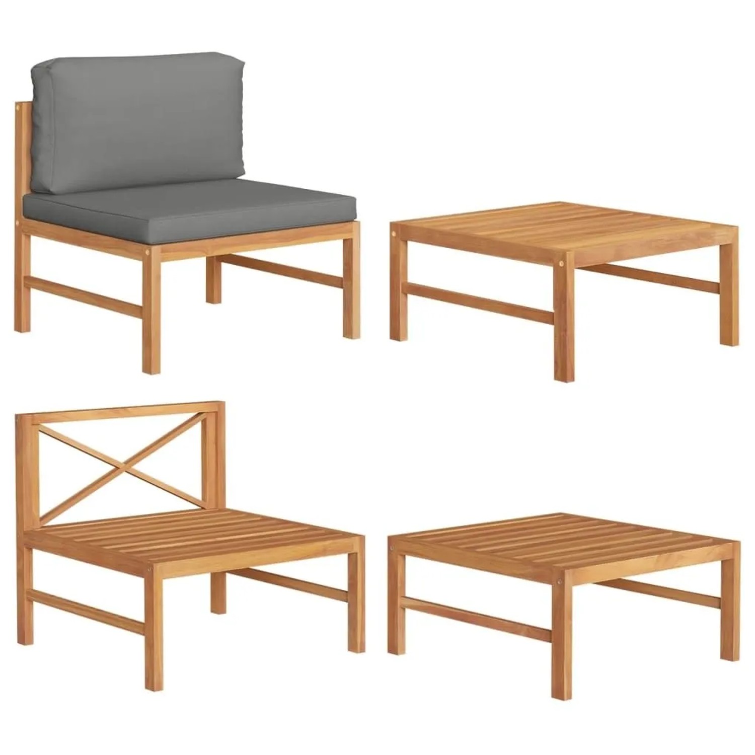 vidaXL 2-Tlg Garten-Lounge-Set mit Dunkelgrauen Kissen Teakholz 316117