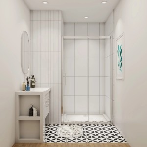 AICA Schiebetür Duschabtrennung, 100x190cm, 5mm ESG Glas, chromglänzend, für Dusche & Bad.