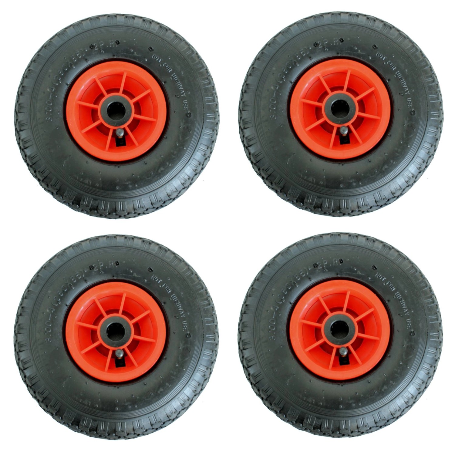 TRUTZHOLM 4x Sackkarrenrad Luftrad 260x85mm 3.00-4 Achlänge 75mm 4PR Nadellager Orange