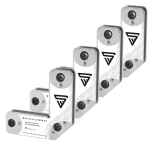 STAHLWERK 4er Set Magnet-Schweißwinkel, silber, 11,3kg Haftkraft für präzises Positionieren bei Schweißarbeiten.