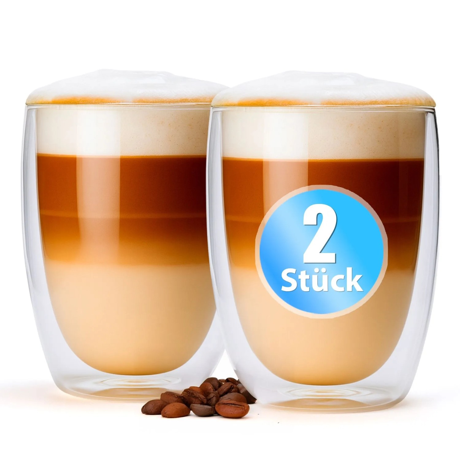 BigDean 2 Stück Doppelwandige Latte Macchiato Gläser 300 ml Kaffeegläser in Geschenkverpackung