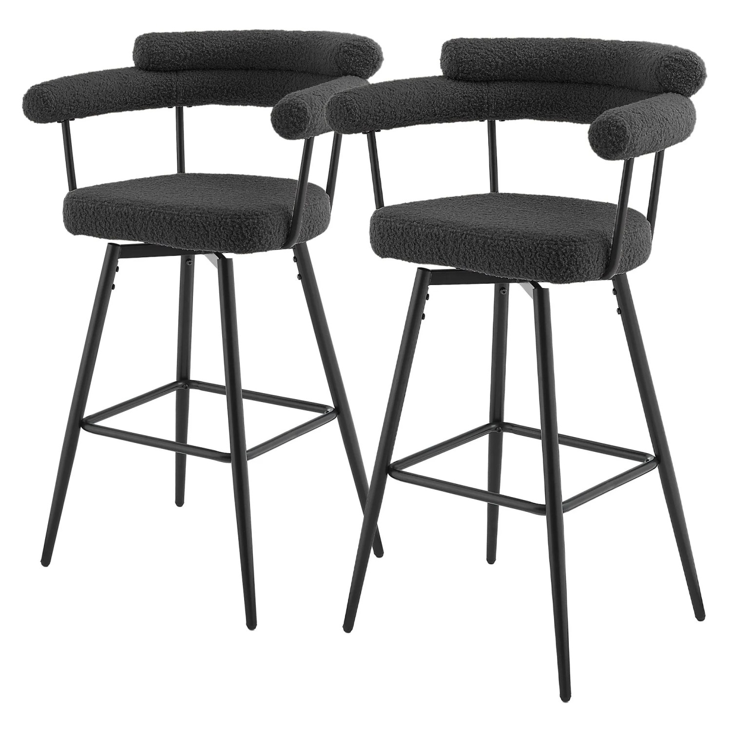 ML-Design Barhocker Drehbar 2Er Set Dunkelgrau mit Teddy-Stoff 76 cm