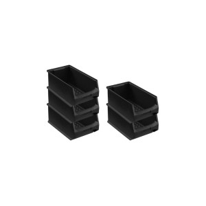 PROREGAL SparSet: 5 leitfähige, schwarze ESD Sichtlagerboxen, 15x20x35 cm, 7,2 Liter, für Aufbewahrungssysteme.