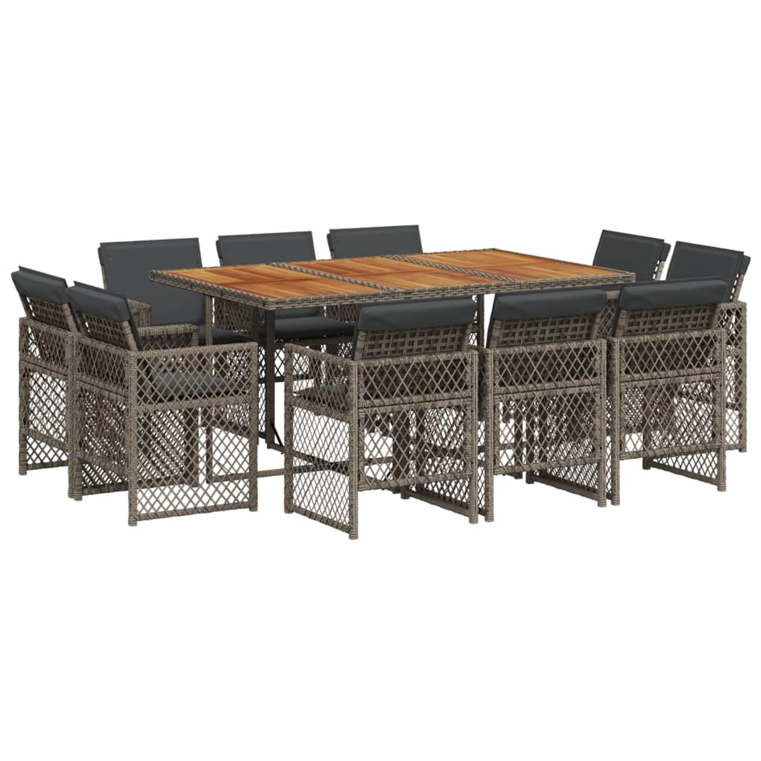 vidaXL 11-Tlg Garten-Essgruppe mit Kissen Grau Poly Rattan 3210854 günstig online kaufen