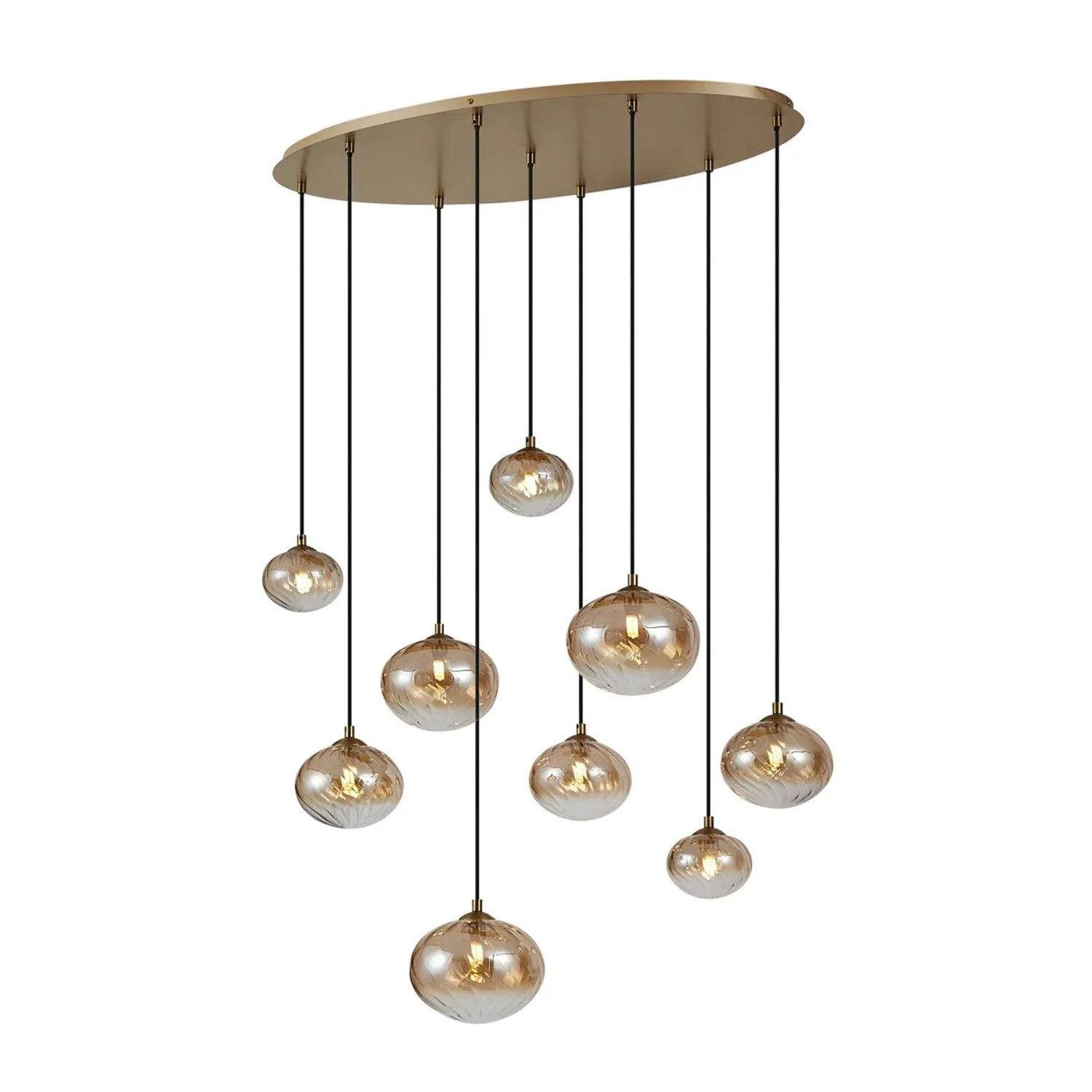 QAZQA Art Deco Hängelampe Gold mit Bernsteinfarbenem Glas 9 Flammig Jia