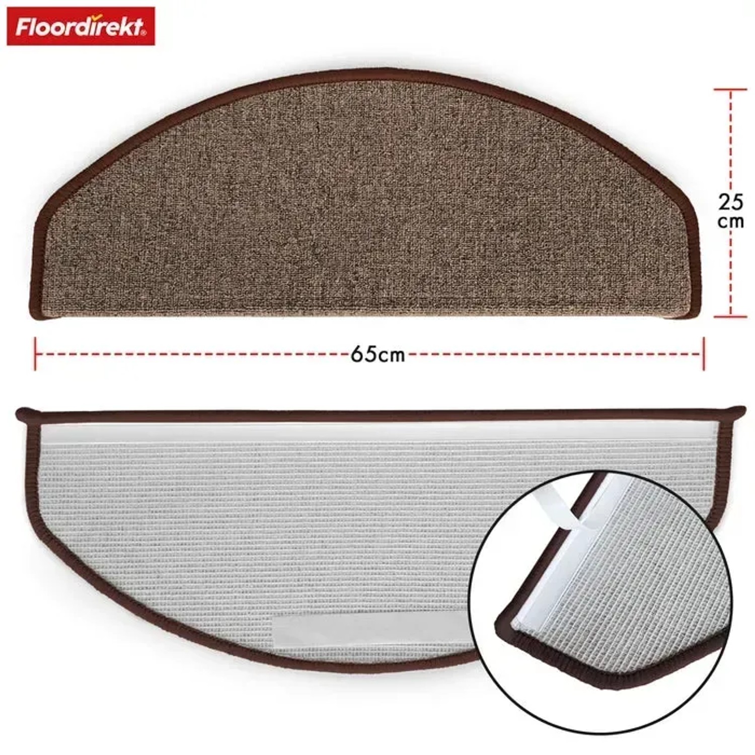 KARAT Stufenmatte London Pro, braun, halbrunde Form, 25x65 cm, 15er Set, für mehr Sicherheit auf Treppen.