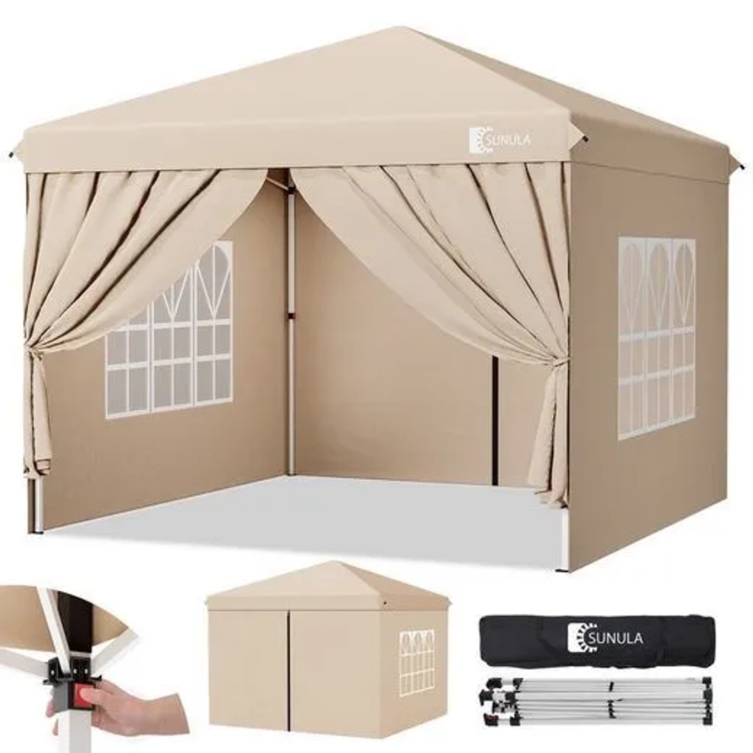 Sunula Faltpavillon 3x3 m mit 4 Seitenteilen Wasserdicht Pop Up Winterfest