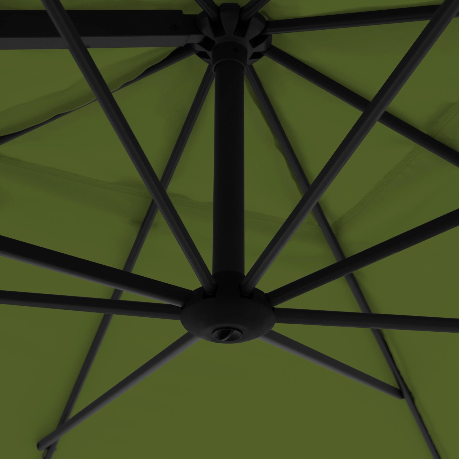 Detailaufnahme: Kiwi-farbener Doppler Ampelschirm MyZone 210x210 mit schwarzem Gestell.