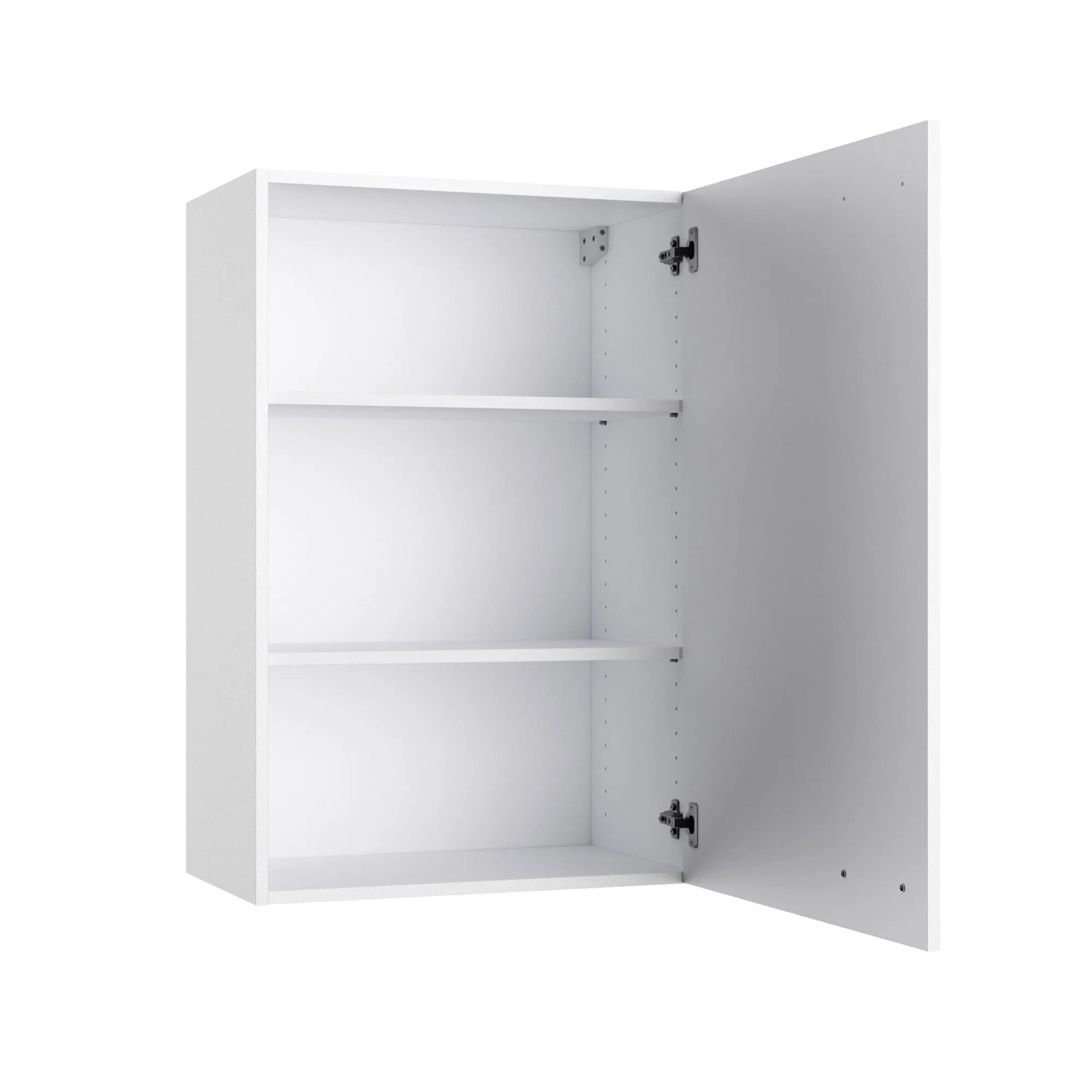 Weißer OPTIFIT Hängeschrank Bonn214 (60cm) mit offener Tür und zwei Einlegeböden.