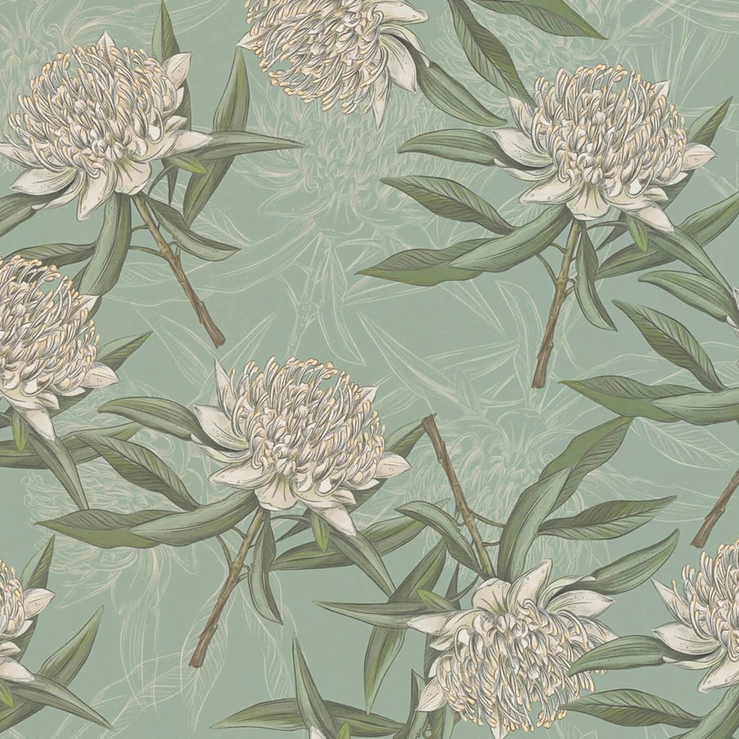 PROFHOME 394322-GU Blumen Tapete Floral Matt Blau Grün Weiß 0,53 m x 10,05 günstig online kaufen