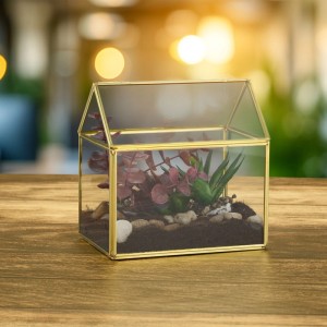 Relaxdays Pflanzenterrarium Glas Schwarz Mit Dachfenster 15 cm x 15 cm x 10 cm 0,6 kg