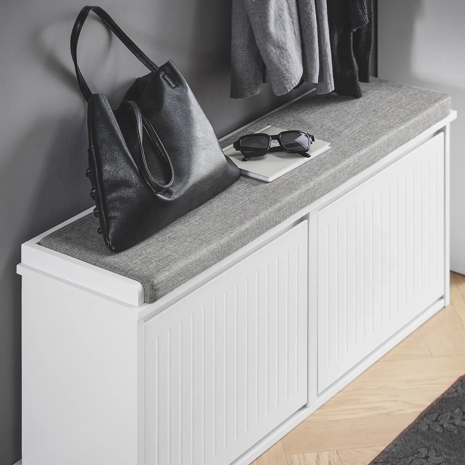 SoBuy Schuhbank Schmal mit 2 Klappen Garderobenbank mit Sitzkissen FSR98-XL-W_6