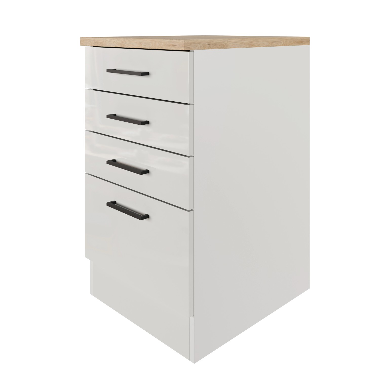 Flex-Well Schubkastenschrank Lund, 50 cm, Lichtgrau/Rauchgrau, mit 3 Schubladen und Auszug.