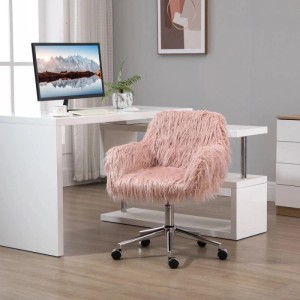 Rosa Vinsetto Chefsessel mit flauschigem Kunstfell, höhenverstellbar, auf Rollen, im modernen Büro.