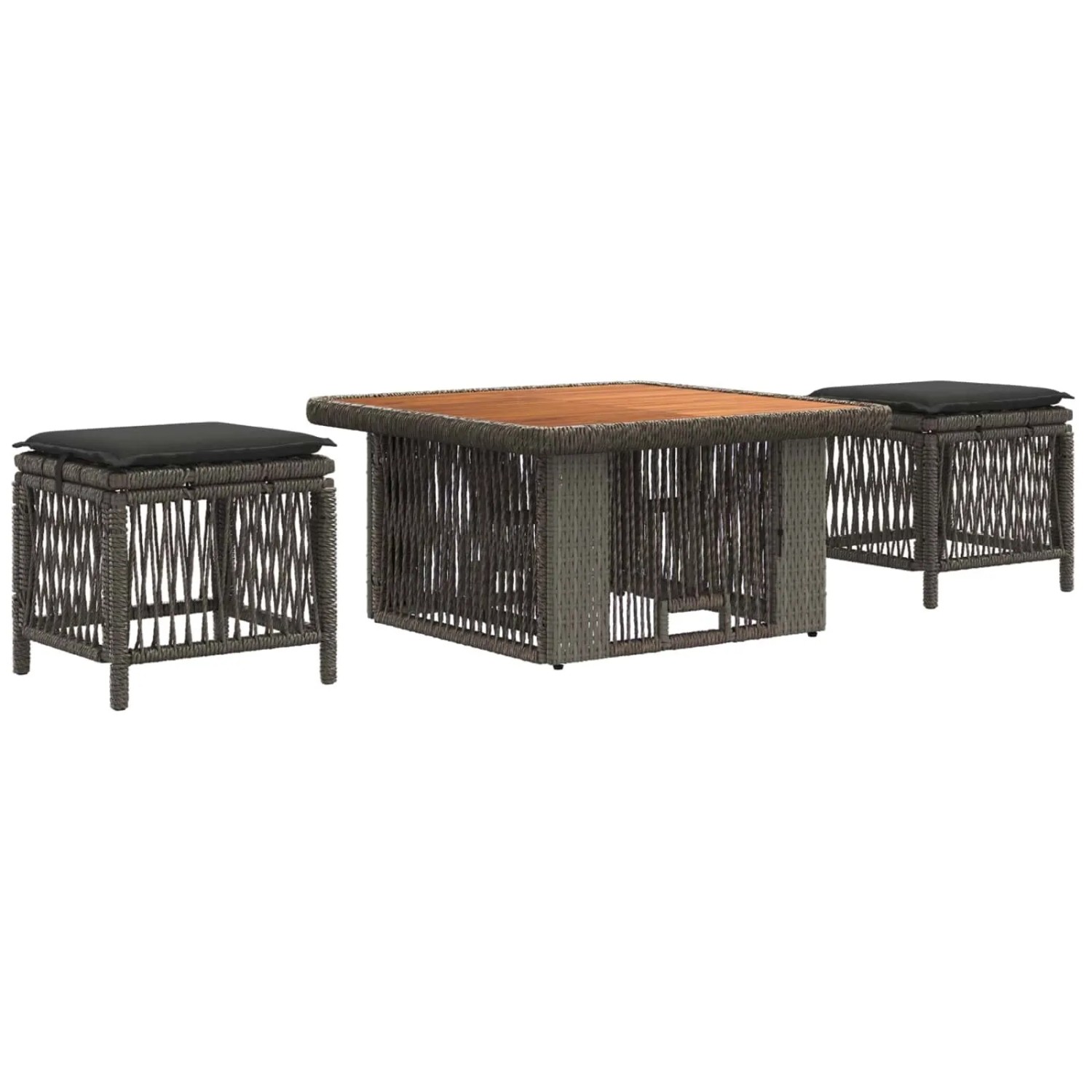 vidaXL Garten Essgruppe 3-Tlg Grau und Dunkelgrau Poly-Rattan 42026748