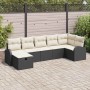 Schwarzes 7-teiliges vidaXL Garten-Sofa-Set aus Rattan mit beigen Kissen.