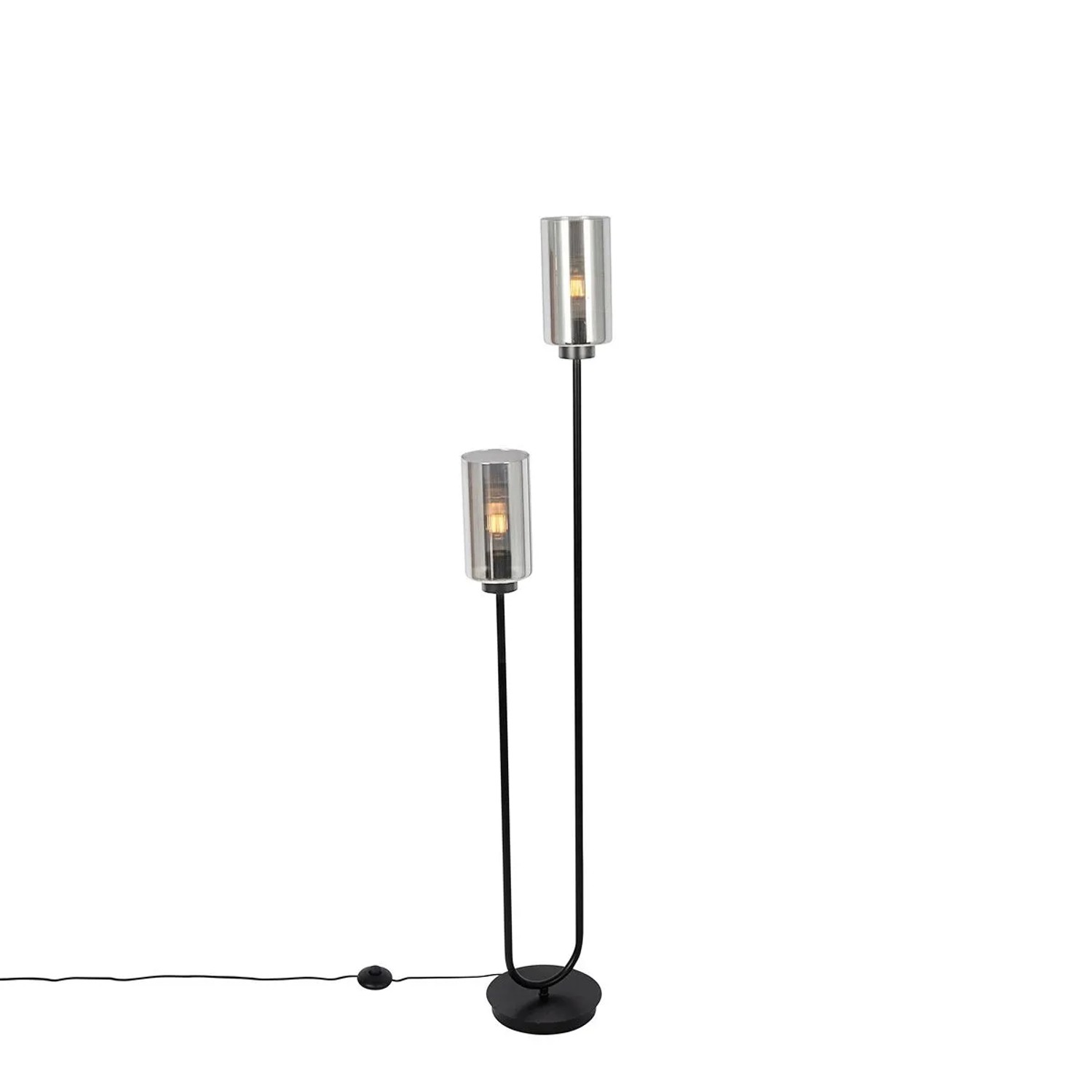 QAZQA Art Deco Stehleuchte Schwarz mit Rauchglas 2 Flammig   Laura