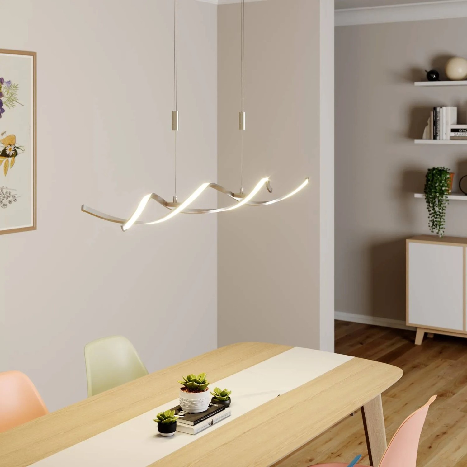 Moderne, dimmbare LED-Deckenleuchte Lindby Auron, 2-flammig, Alu-Optik für Wohnzimmer.