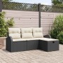 Schwarzes 4-teiliges vidaXL Garten-Sofa-Set aus Poly Rattan mit Kissen.
