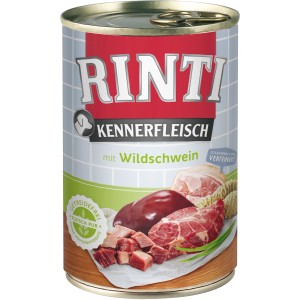 Rinti Kennerfleisch Wildschwein, 400g Dose Hunde-Nassfutter mit hohem Fleischanteil.