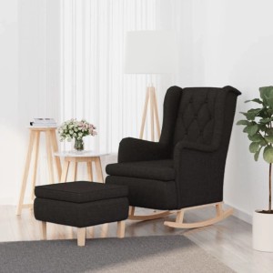 Schwarzer vidaXL Schaukelsessel mit Hocker aus Stoff. Loungesessel für entspannte Stunden.