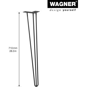 Schwarzes, mattes Wagner Möbelbein Hairpin, 710 mm lang, aus Stahl.