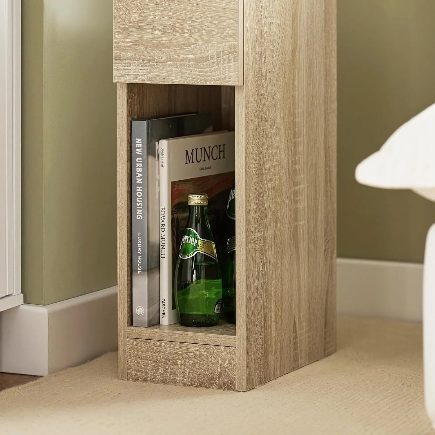 SoBuy Nachttisch FBT111-N in Natur mit Schublade und offenem Fach für Schlafzimmer oder Wohnzimmer.